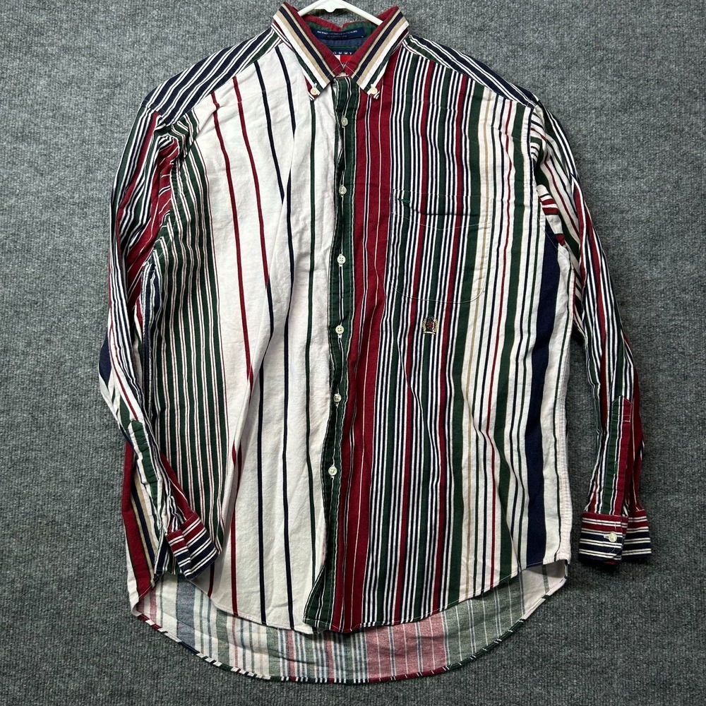 Tommy Hilfiger Button Down Long Sleeve Shirt Men's Multi Striped Classic - Large